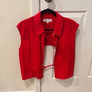 Zara Vibrant Red Sleeveless Button Open Back Top